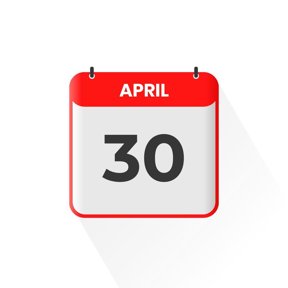 30th April calendar icon. April 30 calendar Date Month icon vector illustrator