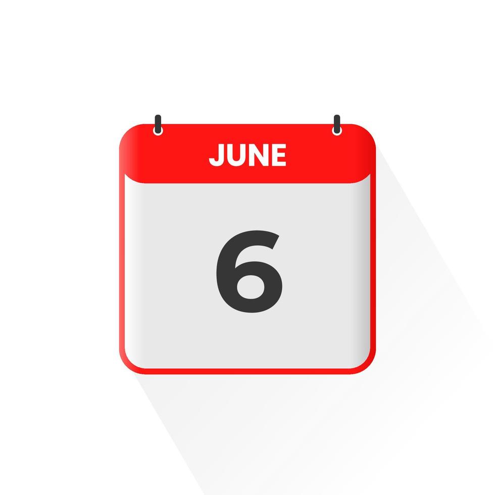 6th June calendar icon. June 6 calendar Date Month icon vector illustrator