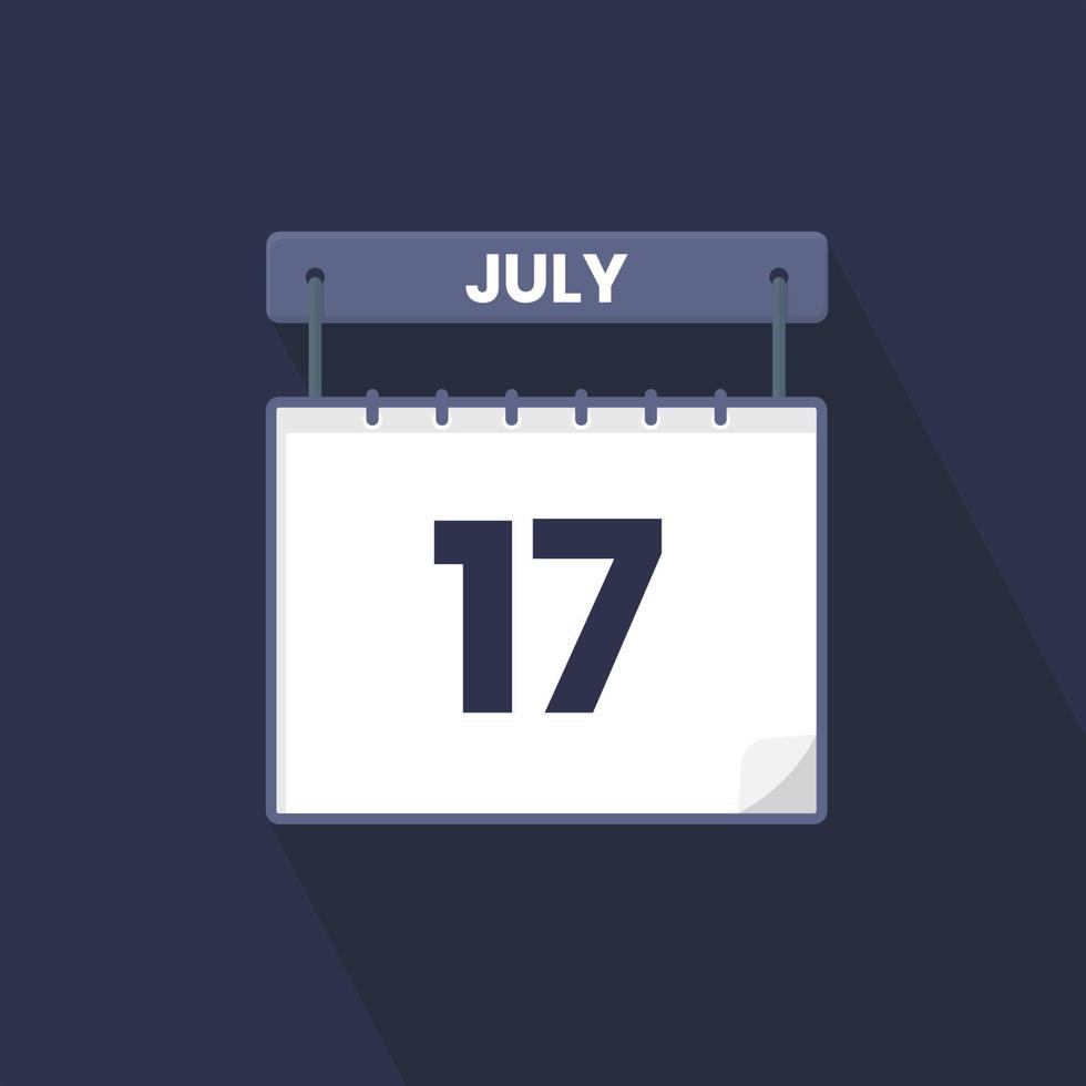 17th July calendar icon. July 17 calendar Date Month icon vector illustrator