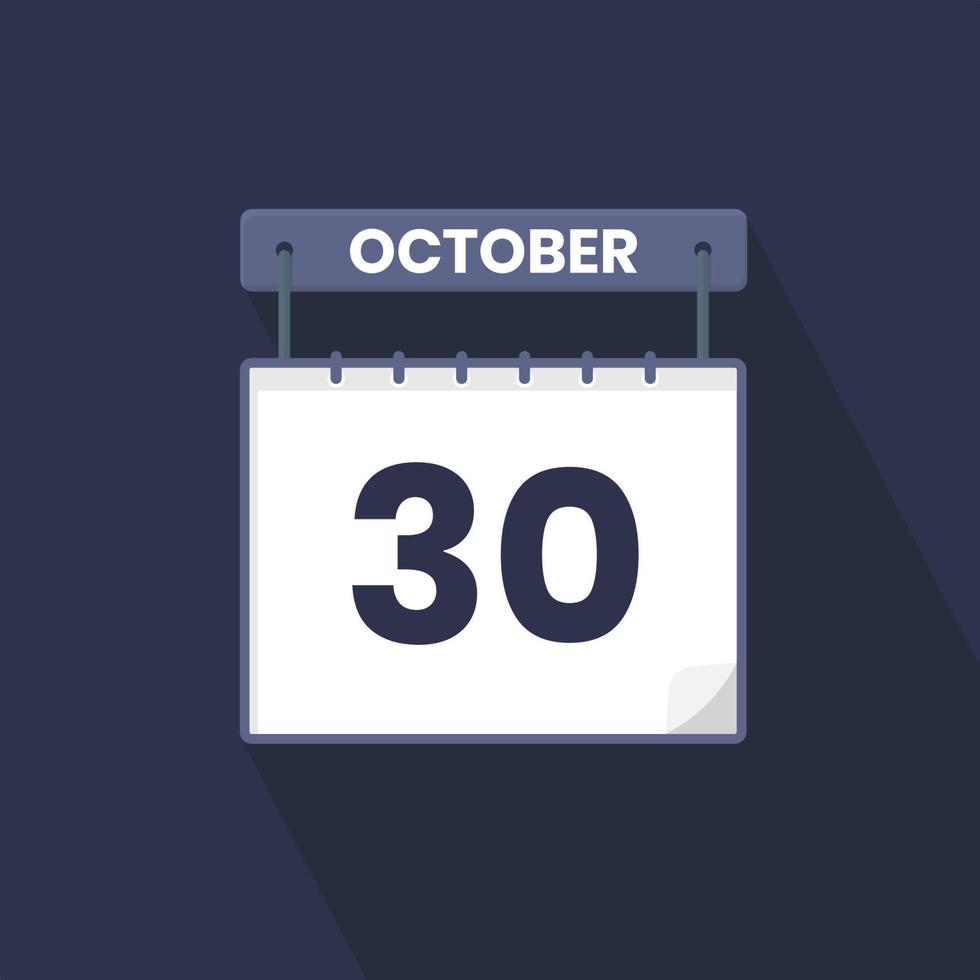 Icono del calendario del 30 de octubre. 30 de octubre calendario fecha mes icono vector ilustrador