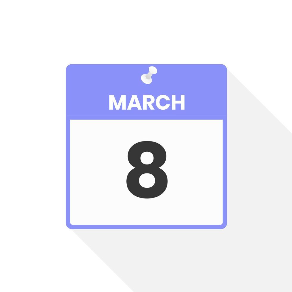 March 8 calendar icon. Date,  Month calendar icon vector illustration