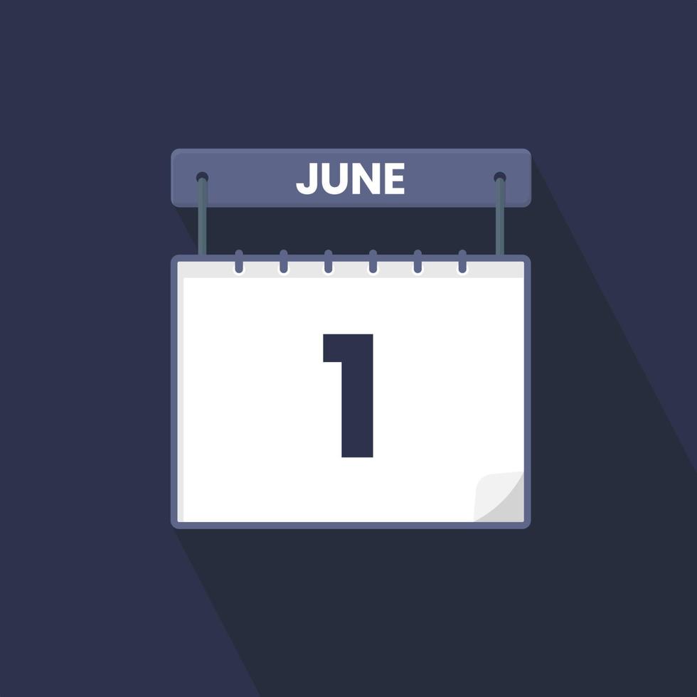 Icono de calendario del 1 de junio. 1 de junio calendario fecha mes icono vector ilustrador