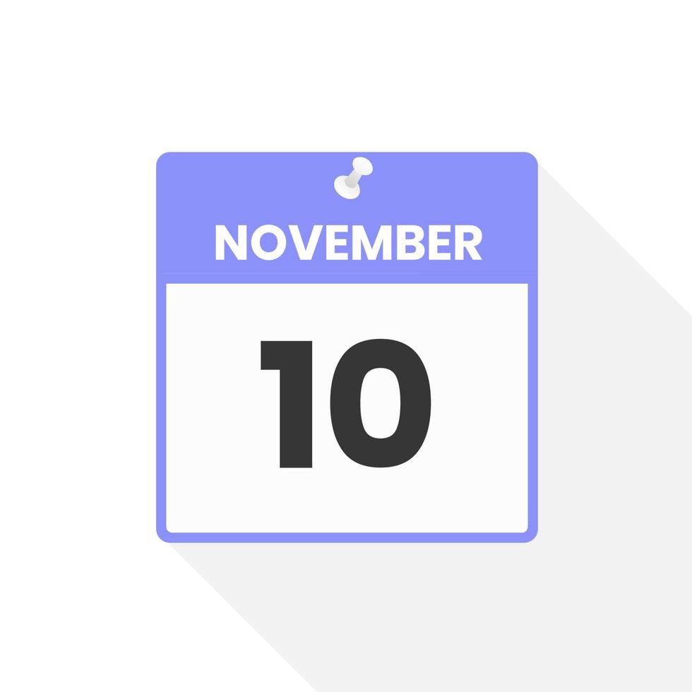November 10 calendar icon. Date,  Month calendar icon vector illustration