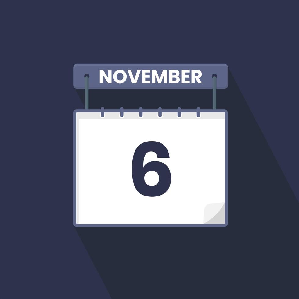 6th November calendar icon. November 6 calendar Date Month icon vector illustrator