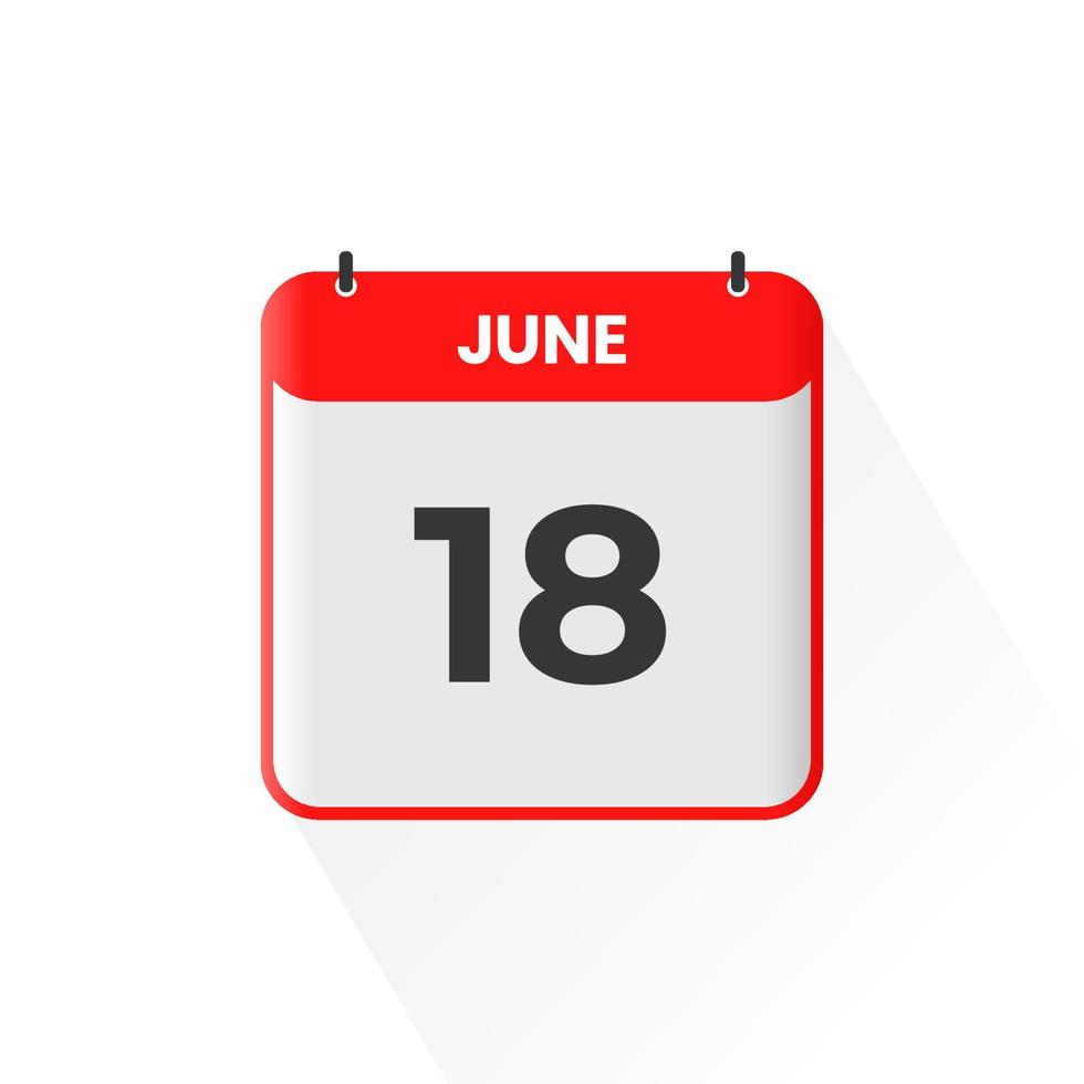 18th June calendar icon. June 18 calendar Date Month icon vector illustrator