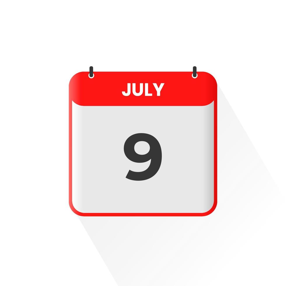 9th July calendar icon. July 9 calendar Date Month icon vector illustrator