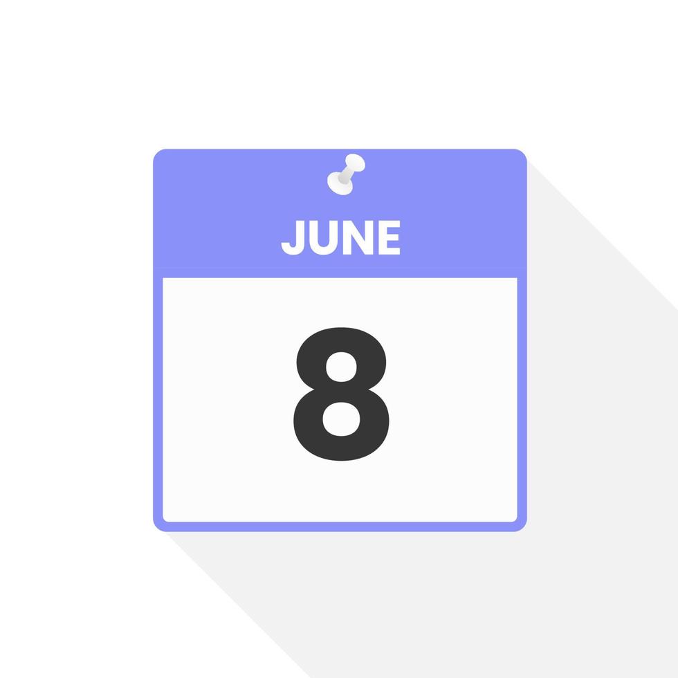 June 8 calendar icon. Date,  Month calendar icon vector illustration