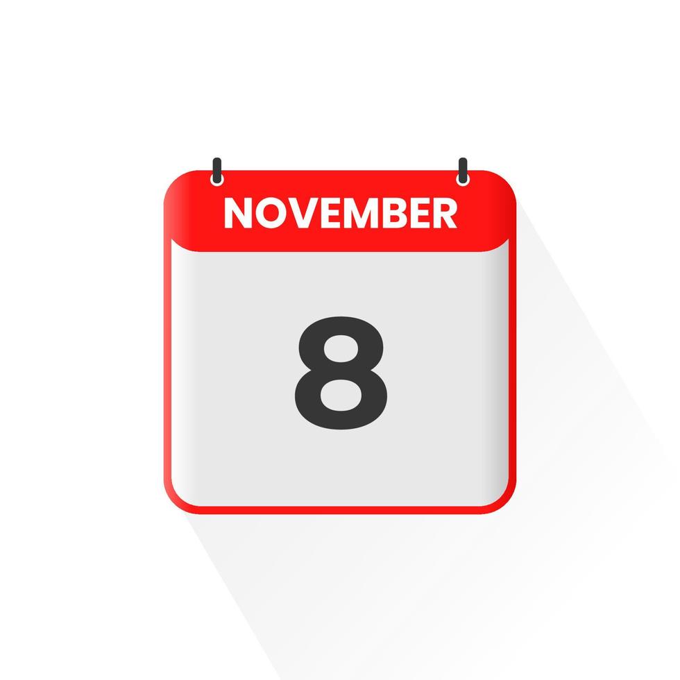 8th November calendar icon. November 8 calendar Date Month icon vector illustrator