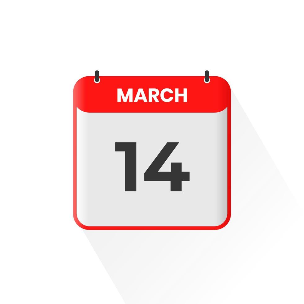 14th March calendar icon. March 14 calendar Date Month icon vector illustrator