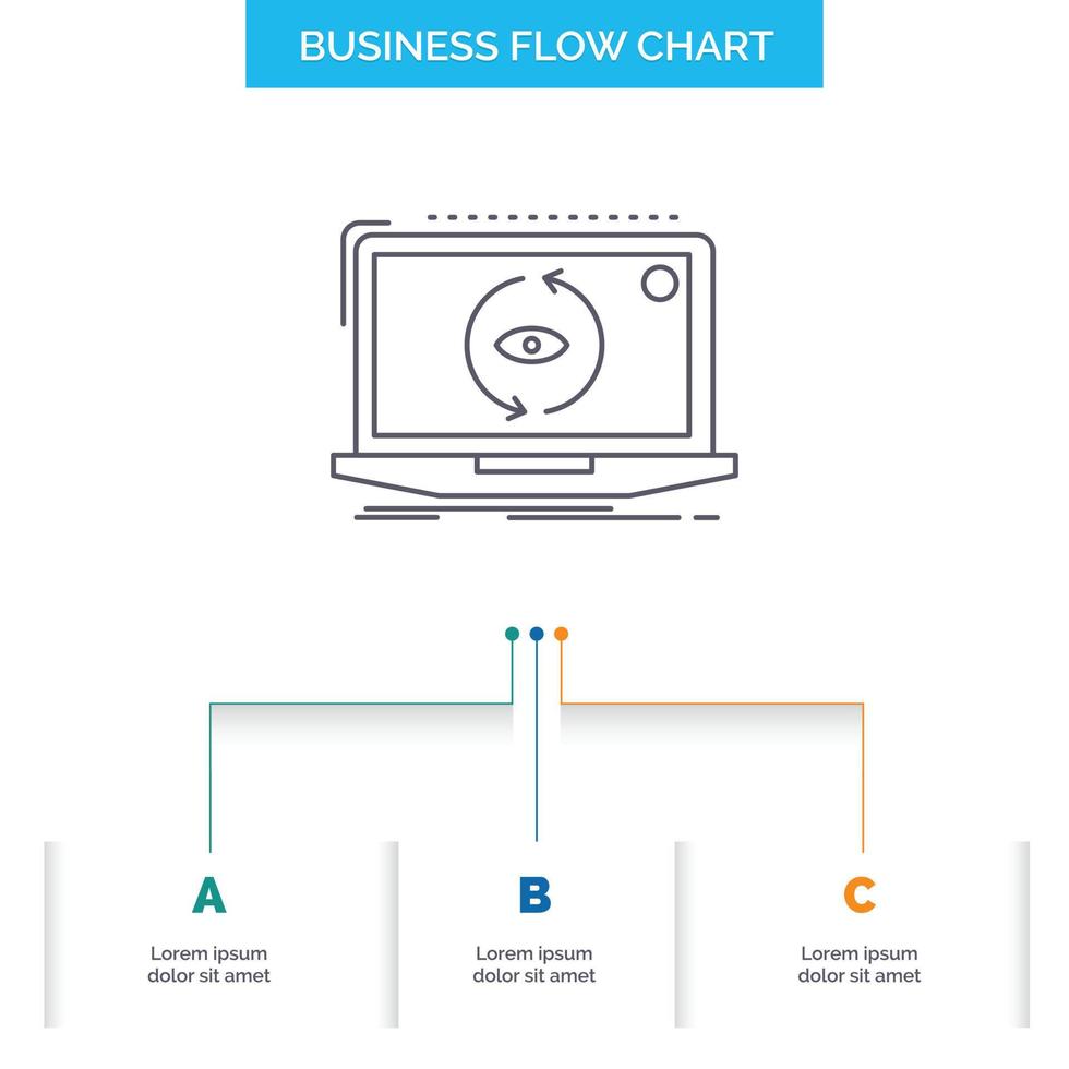 aplicación solicitud. nuevo. software. actualice el diseño del diagrama de flujo empresarial con 3 pasos. icono de línea para el lugar de plantilla de fondo de presentación para texto vector