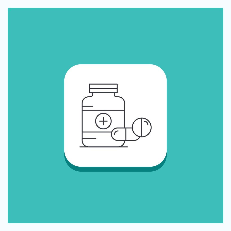 Round Button for medicine. Pill. capsule. drugs. tablet Line icon Turquoise Background vector