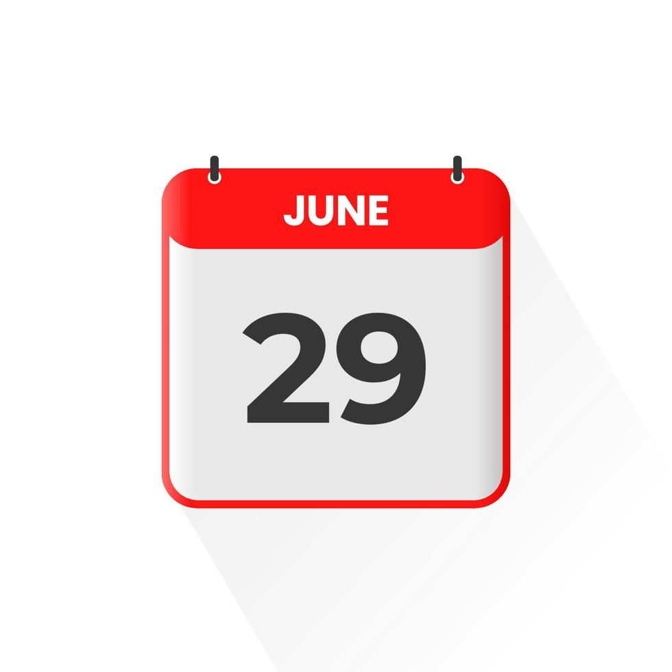 Icono del calendario del 29 de junio. 29 de junio calendario fecha mes icono vector ilustrador