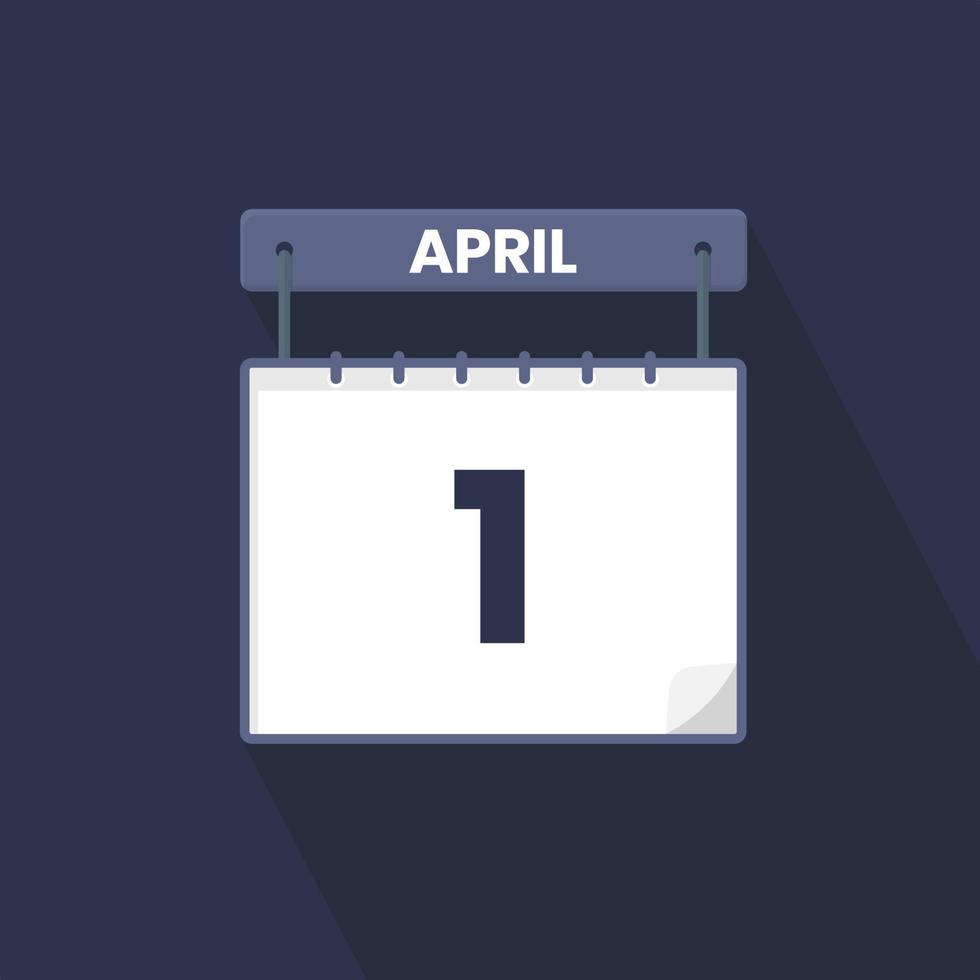 Icono del calendario del 1 de abril. 1 de abril calendario fecha mes icono vector ilustrador