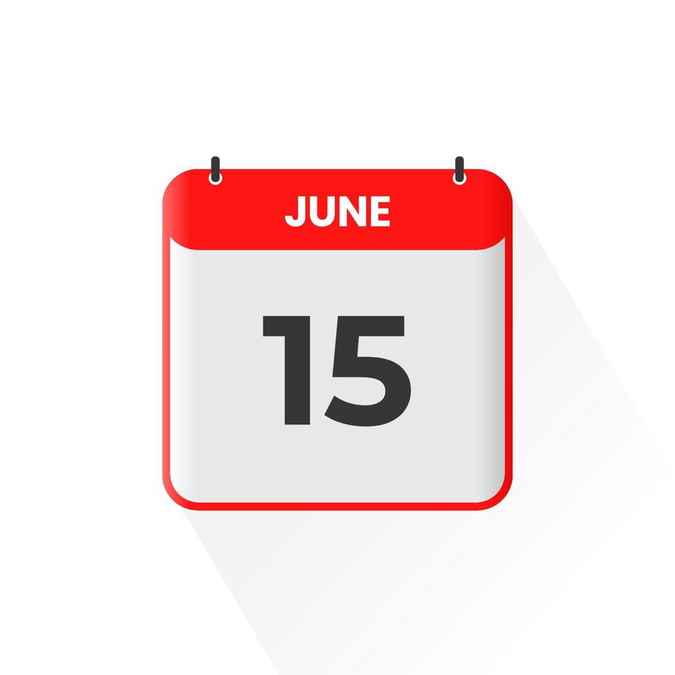 15th June calendar icon. June 15 calendar Date Month icon vector illustrator