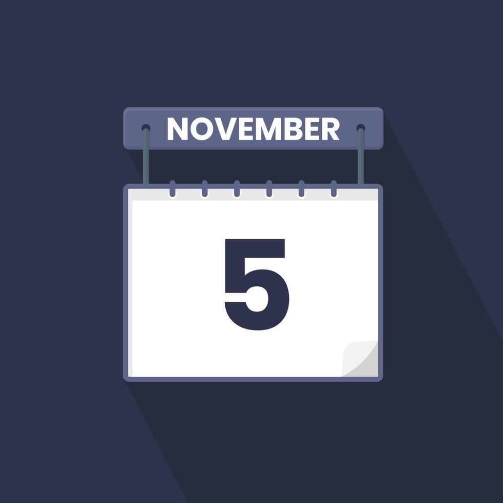 5th November calendar icon. November 5 calendar Date Month icon vector illustrator