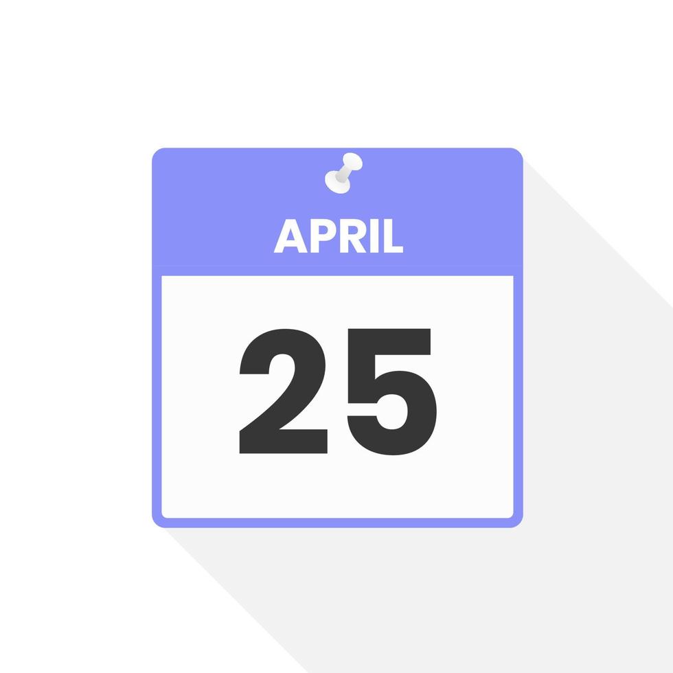 April 25 calendar icon. Date,  Month calendar icon vector illustration