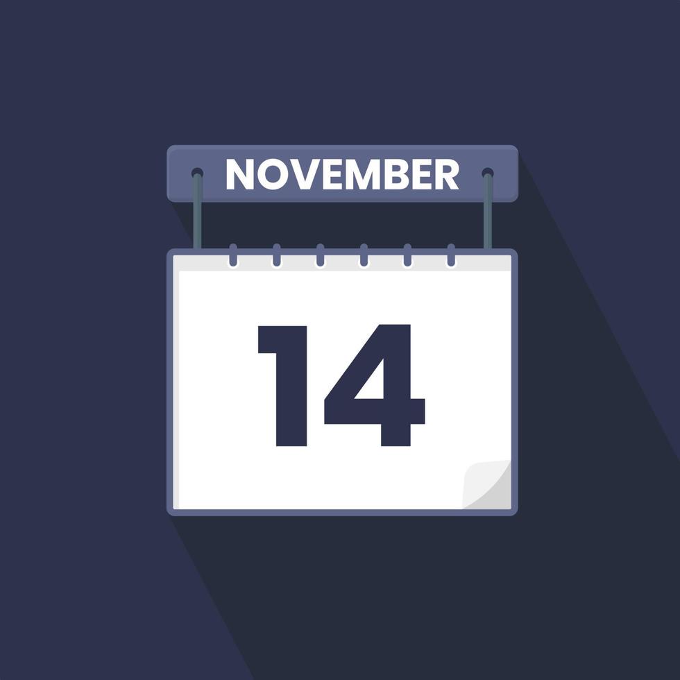 14th November calendar icon. November 14 calendar Date Month icon vector illustrator