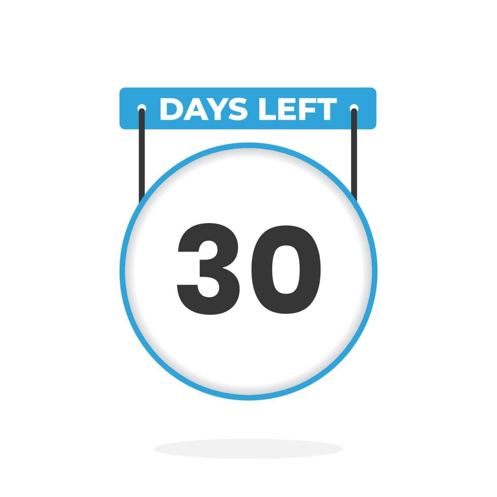 Faltan 30 días de cuenta regresiva para la promoción de ventas. Quedan 30 días para el banner de ventas promocionales. vector