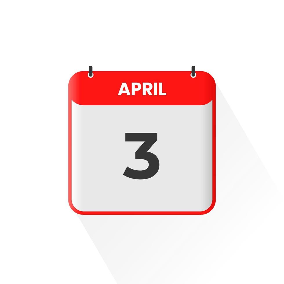 3rd April calendar icon. April 3 calendar Date Month icon vector illustrator