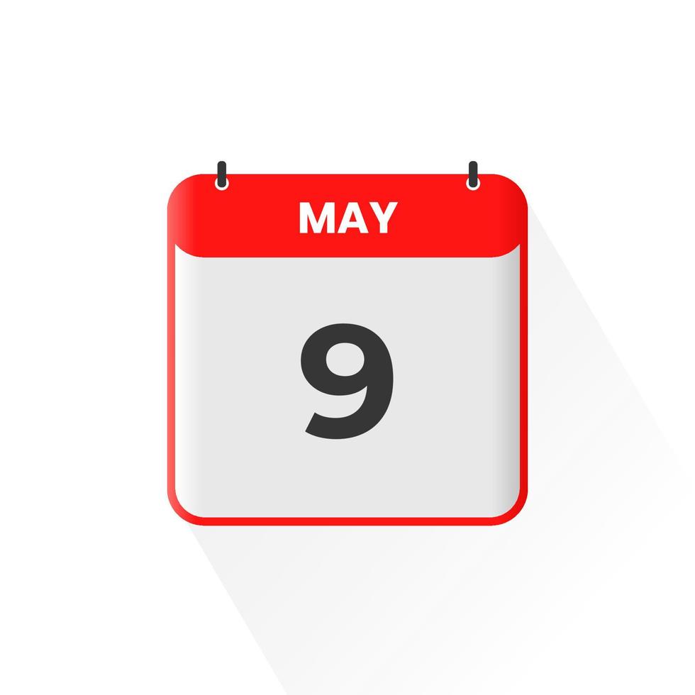 9th May calendar icon. May 9 calendar Date Month icon vector illustrator