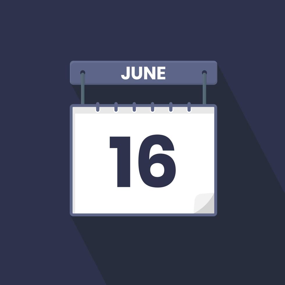 Icono del calendario del 16 de junio. 16 de junio calendario fecha mes icono vector ilustrador