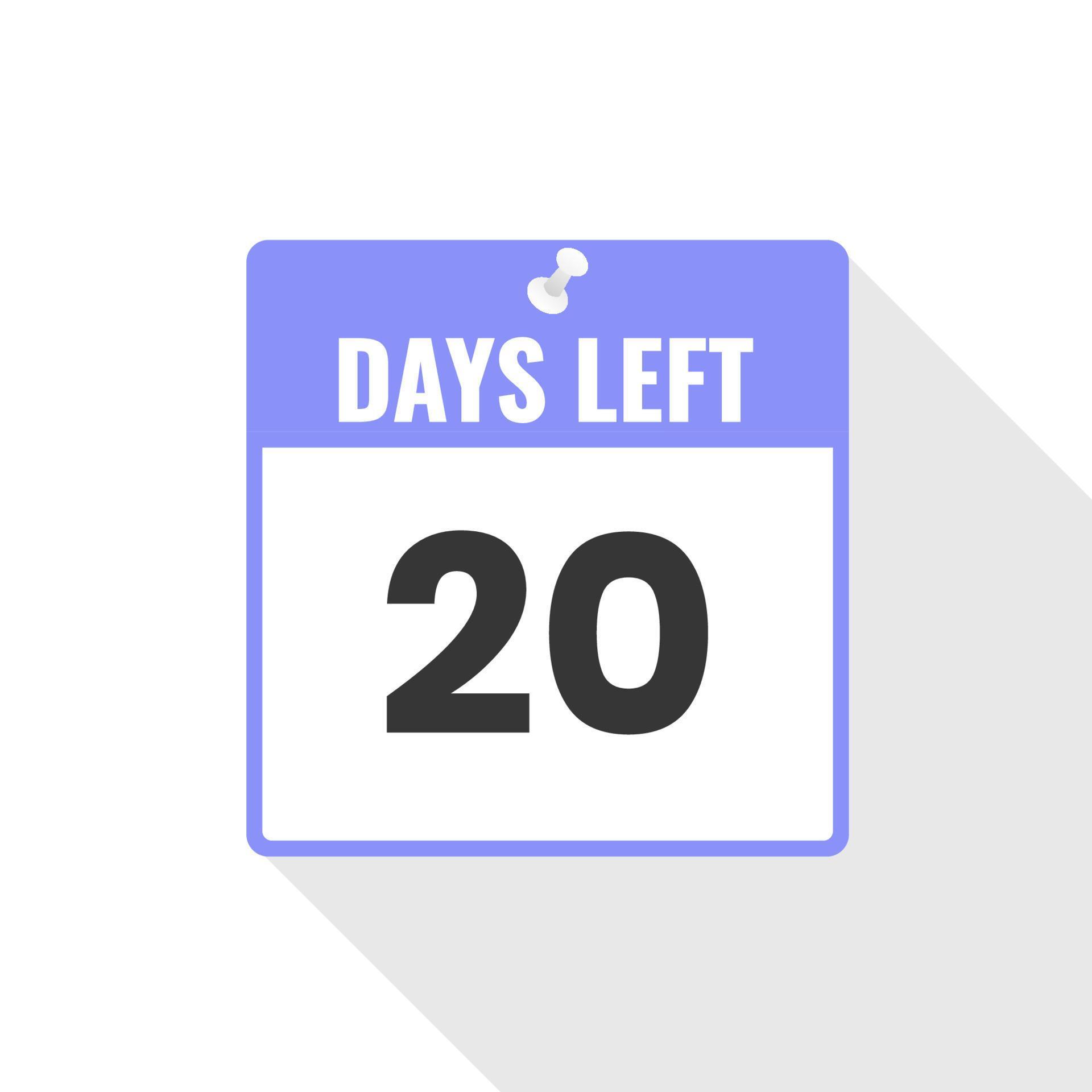 20 Days Left Countdown sales icon. 20 days left to go Promotional