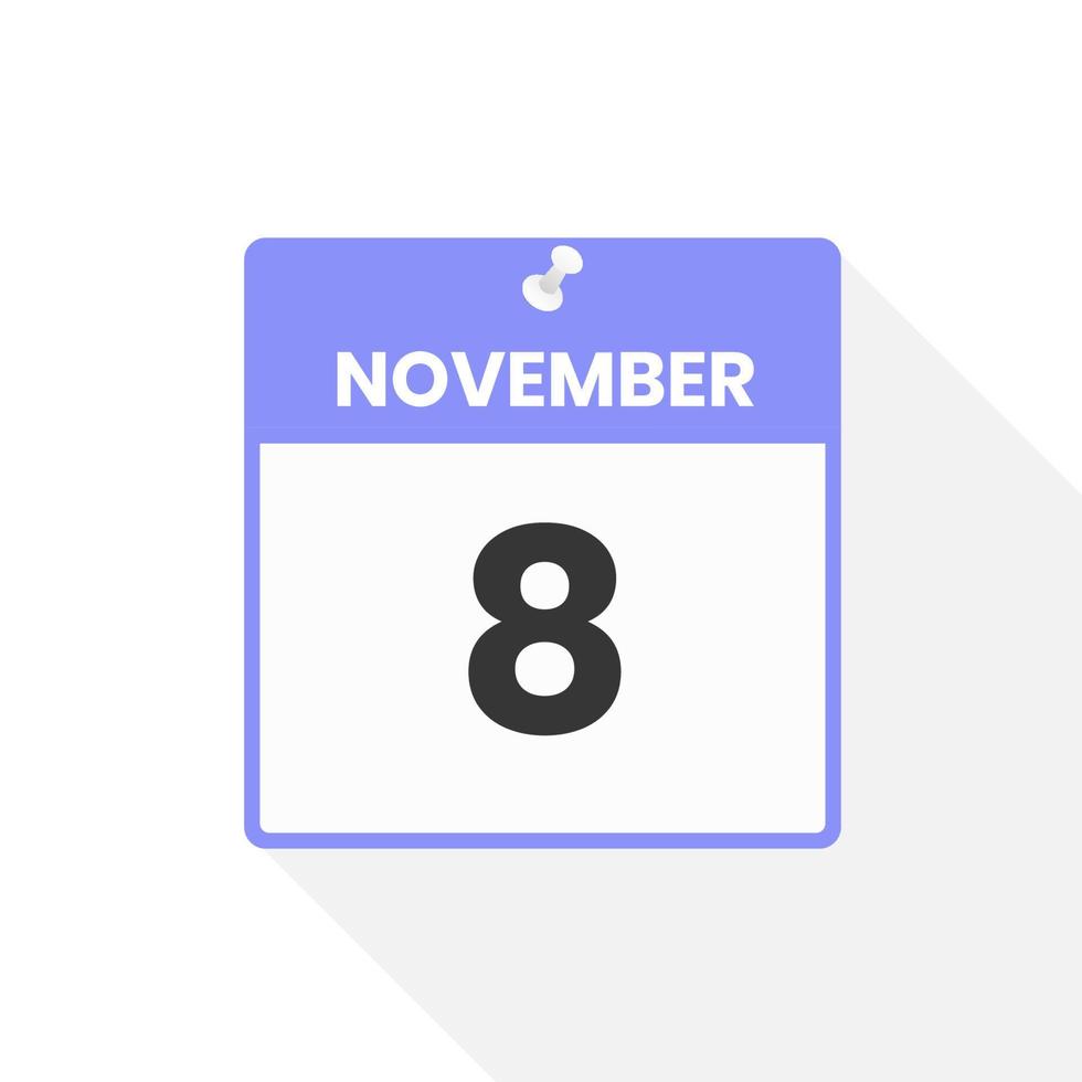 November 8 calendar icon. Date,  Month calendar icon vector illustration