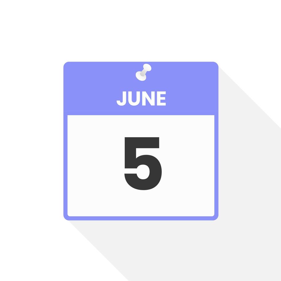 June 5 calendar icon. Date,  Month calendar icon vector illustration