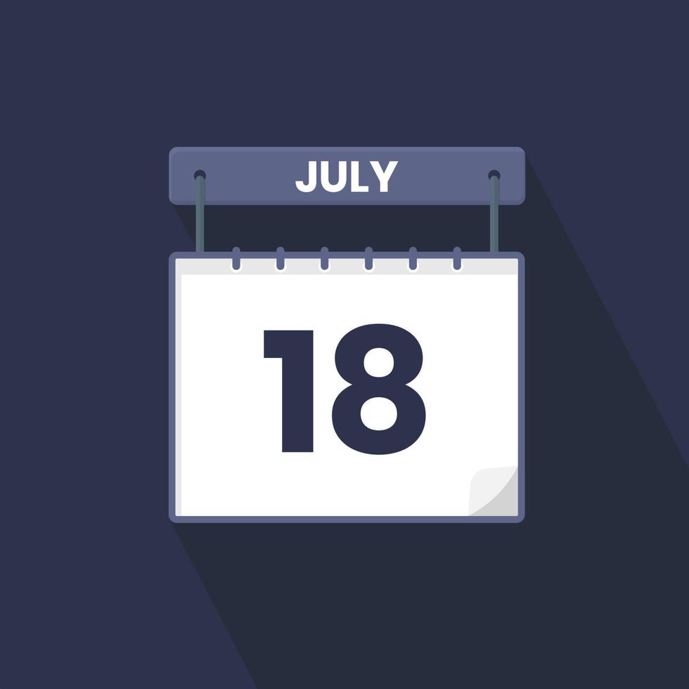 18th July calendar icon. July 18 calendar Date Month icon vector illustrator