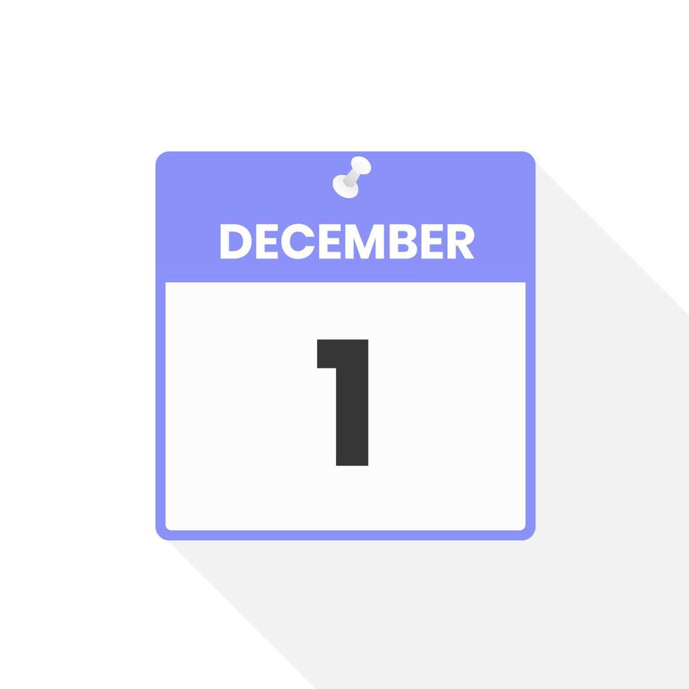 December 1 calendar icon. Date,  Month calendar icon vector illustration