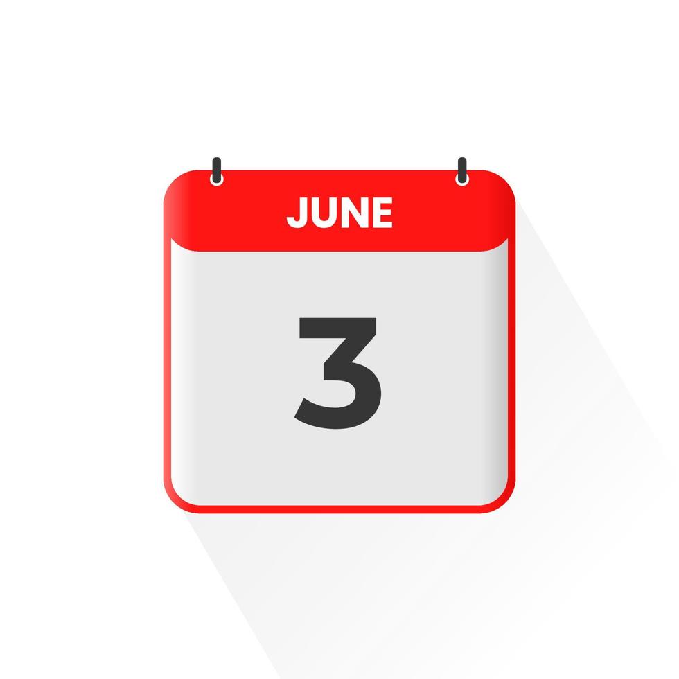 3rd June calendar icon. June 3 calendar Date Month icon vector illustrator