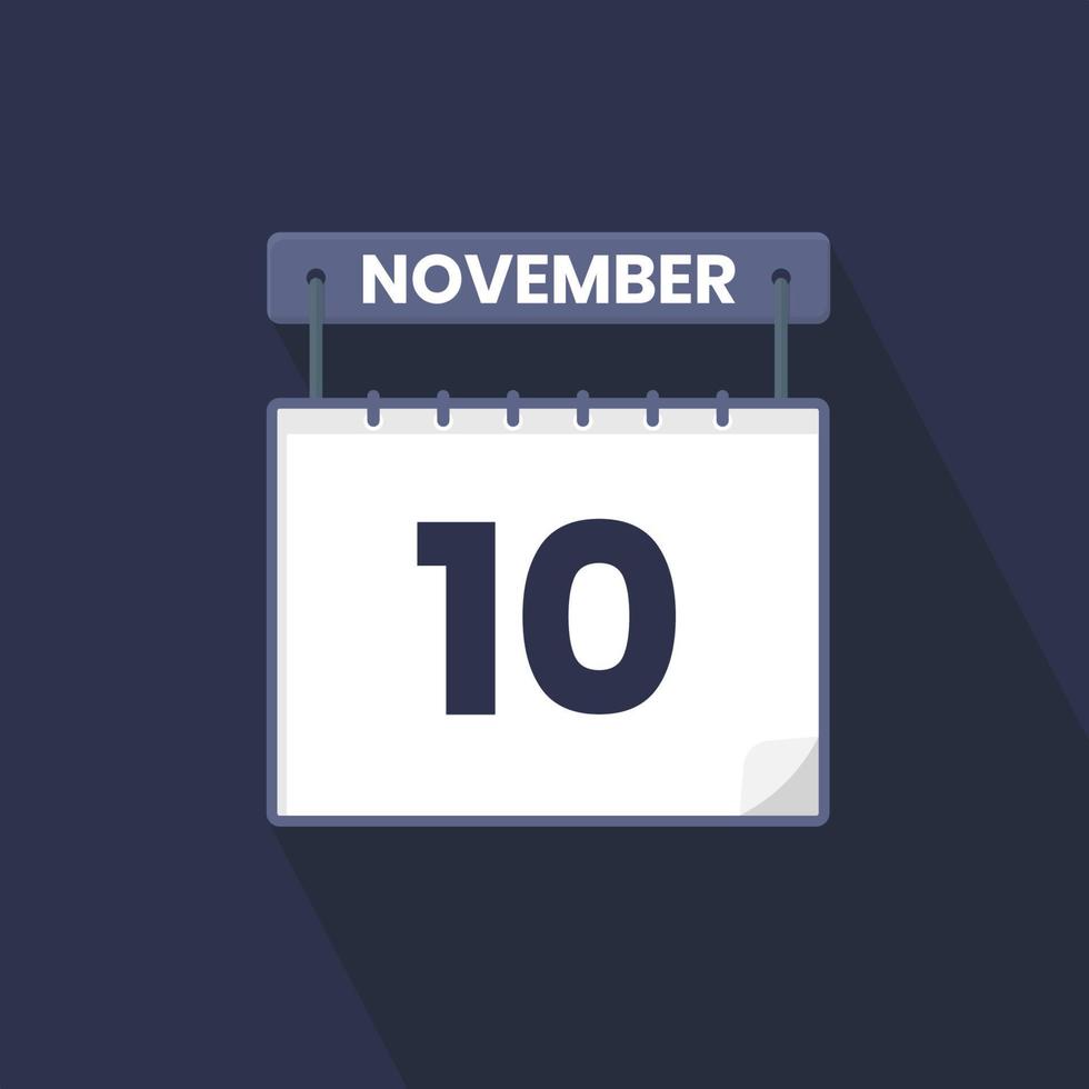 10th November calendar icon. November 10 calendar Date Month icon vector illustrator