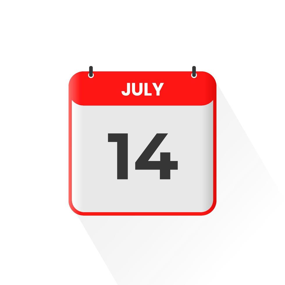 14th July calendar icon. July 14 calendar Date Month icon vector illustrator