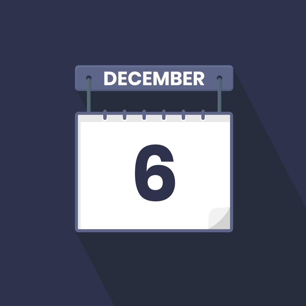 6th December calendar icon. December 6 calendar Date Month icon vector illustrator