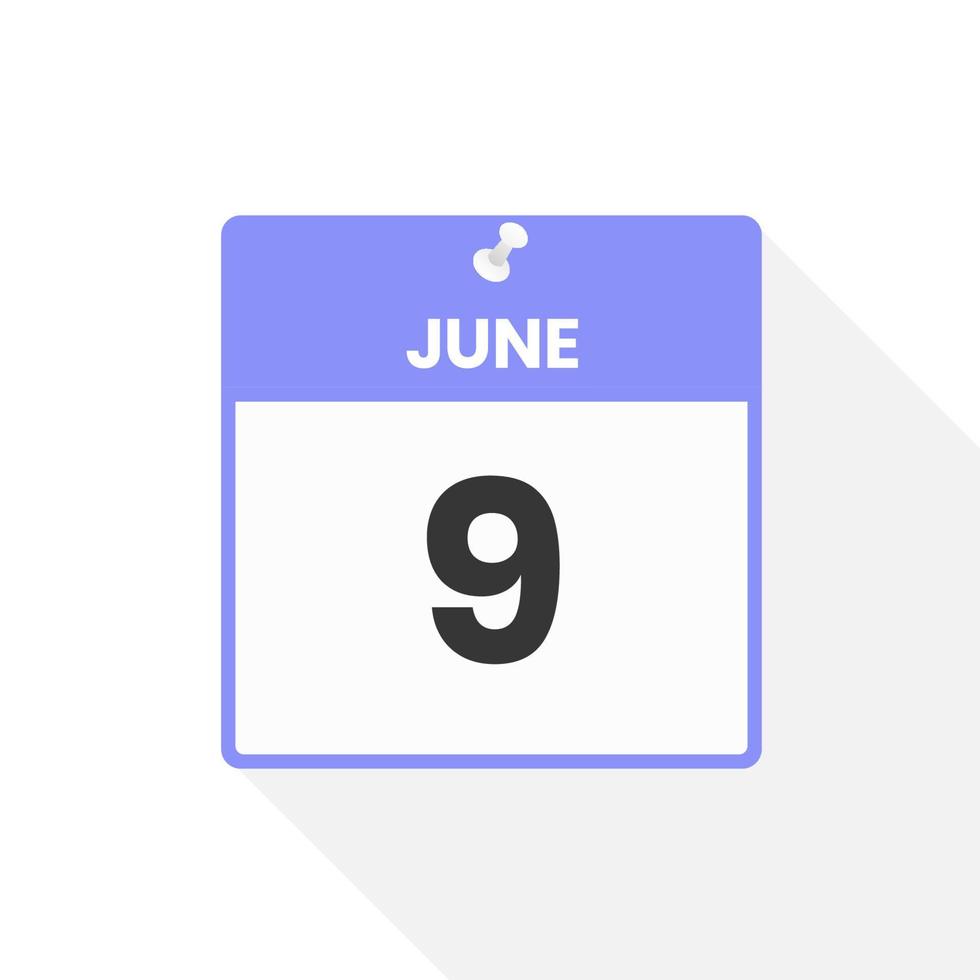 June 9 calendar icon. Date,  Month calendar icon vector illustration