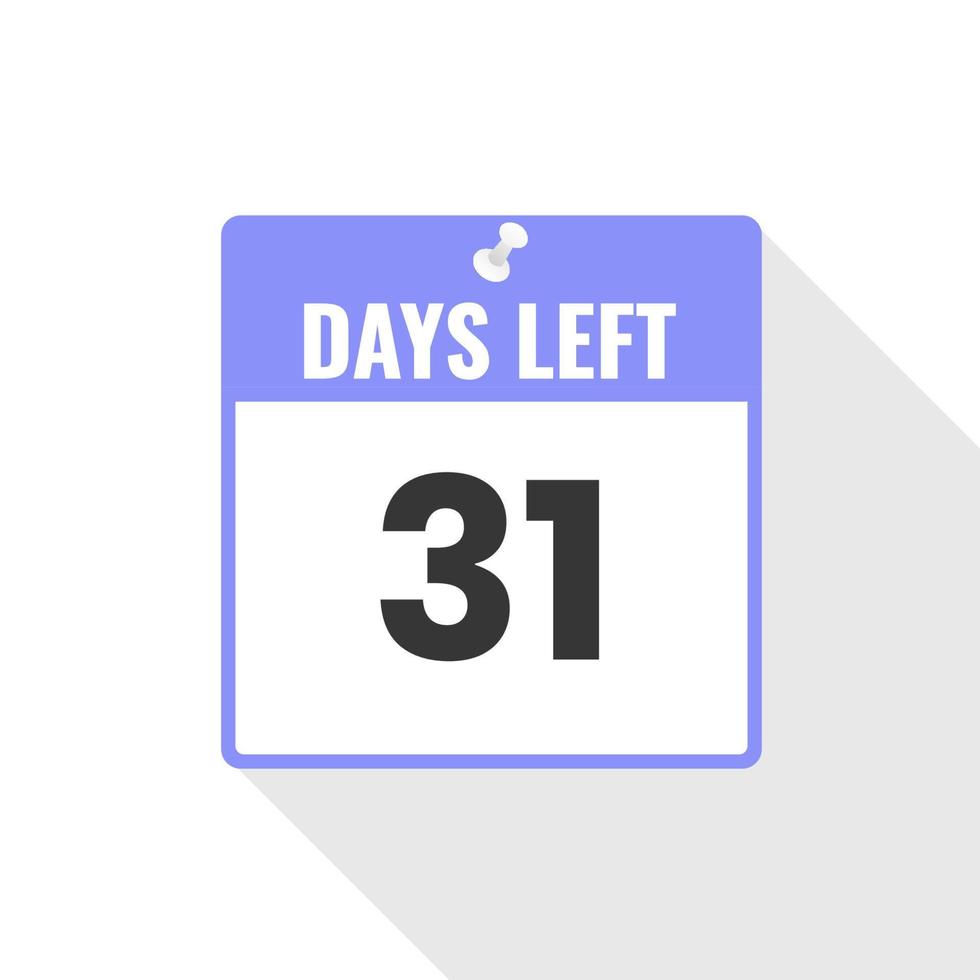 31 Days Left Countdown sales icon. 31 days left to go Promotional banner vector