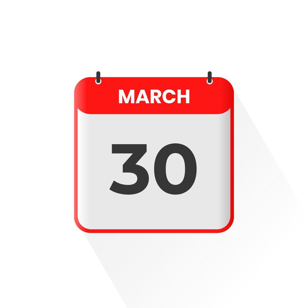 30th March calendar icon. March 30 calendar Date Month icon vector illustrator