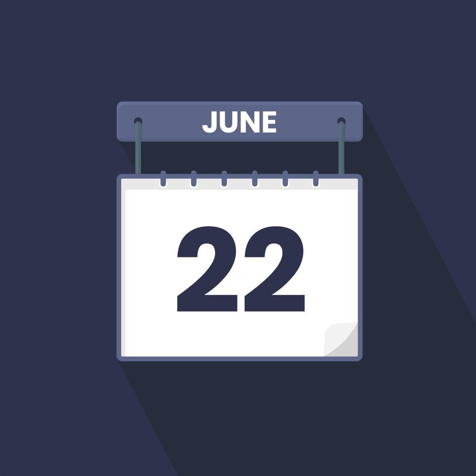 22nd June calendar icon. June 22 calendar Date Month icon vector illustrator
