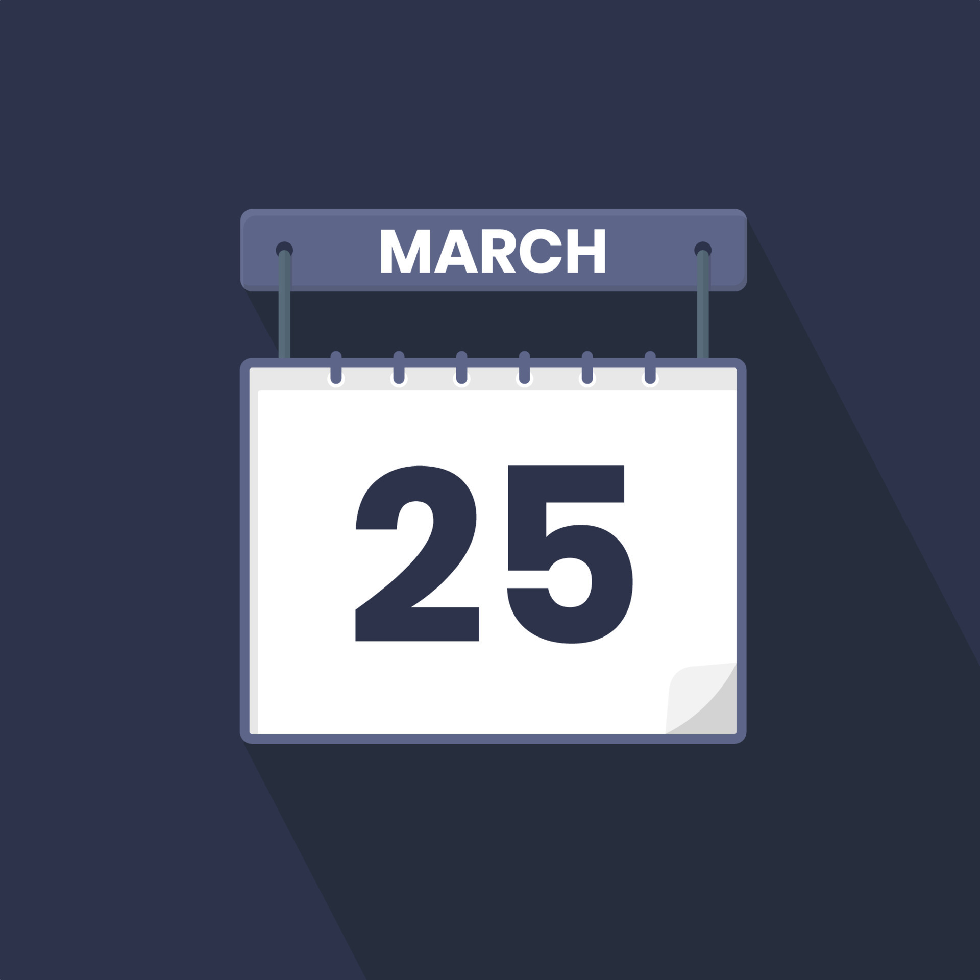 25th March calendar icon. March 25 calendar Date Month icon vector
