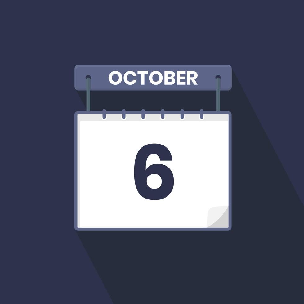 6th October calendar icon. October 6 calendar Date Month icon vector illustrator