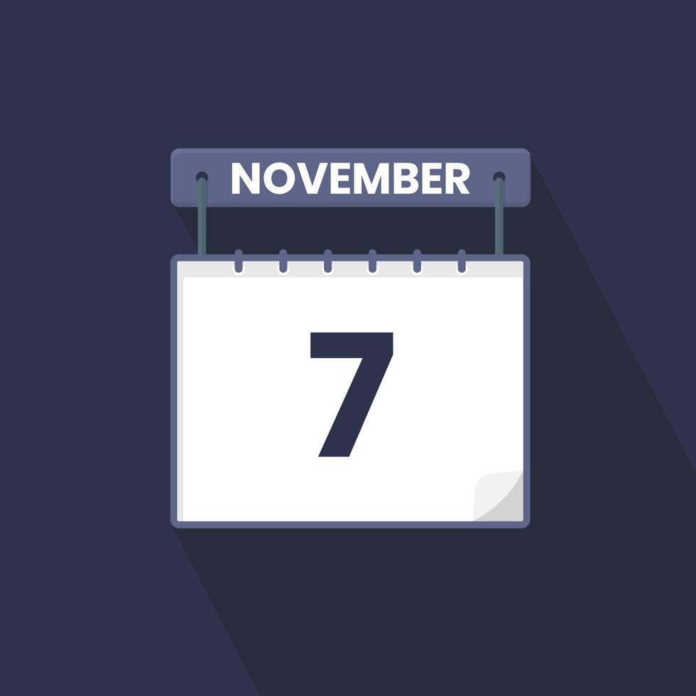 7th November calendar icon. November 7 calendar Date Month icon vector illustrator