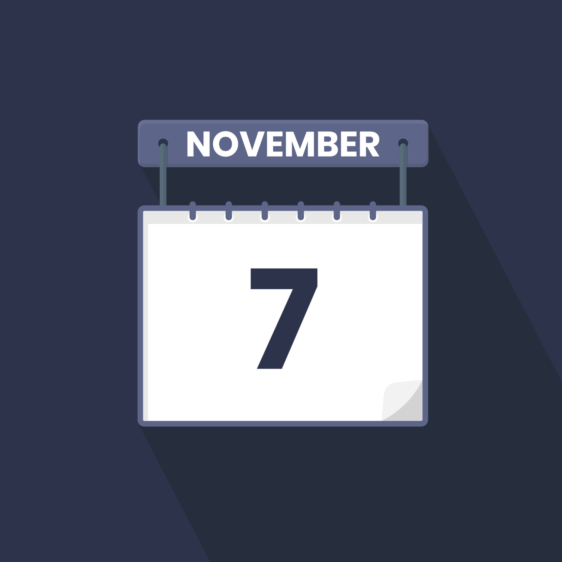 7th November calendar icon. November 7 calendar Date Month icon vector