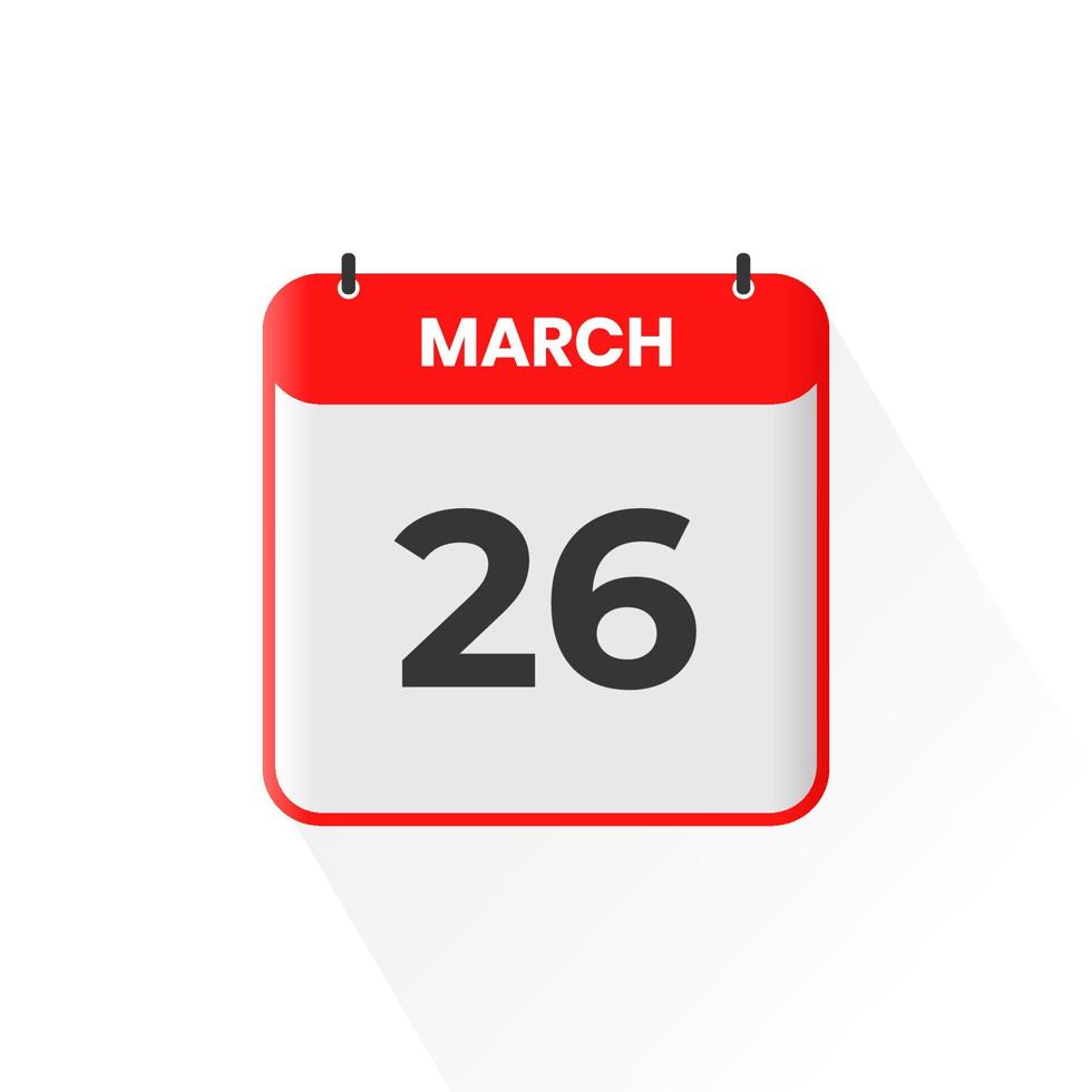 Icono del calendario del 26 de marzo. 26 de marzo calendario fecha mes icono vector ilustrador