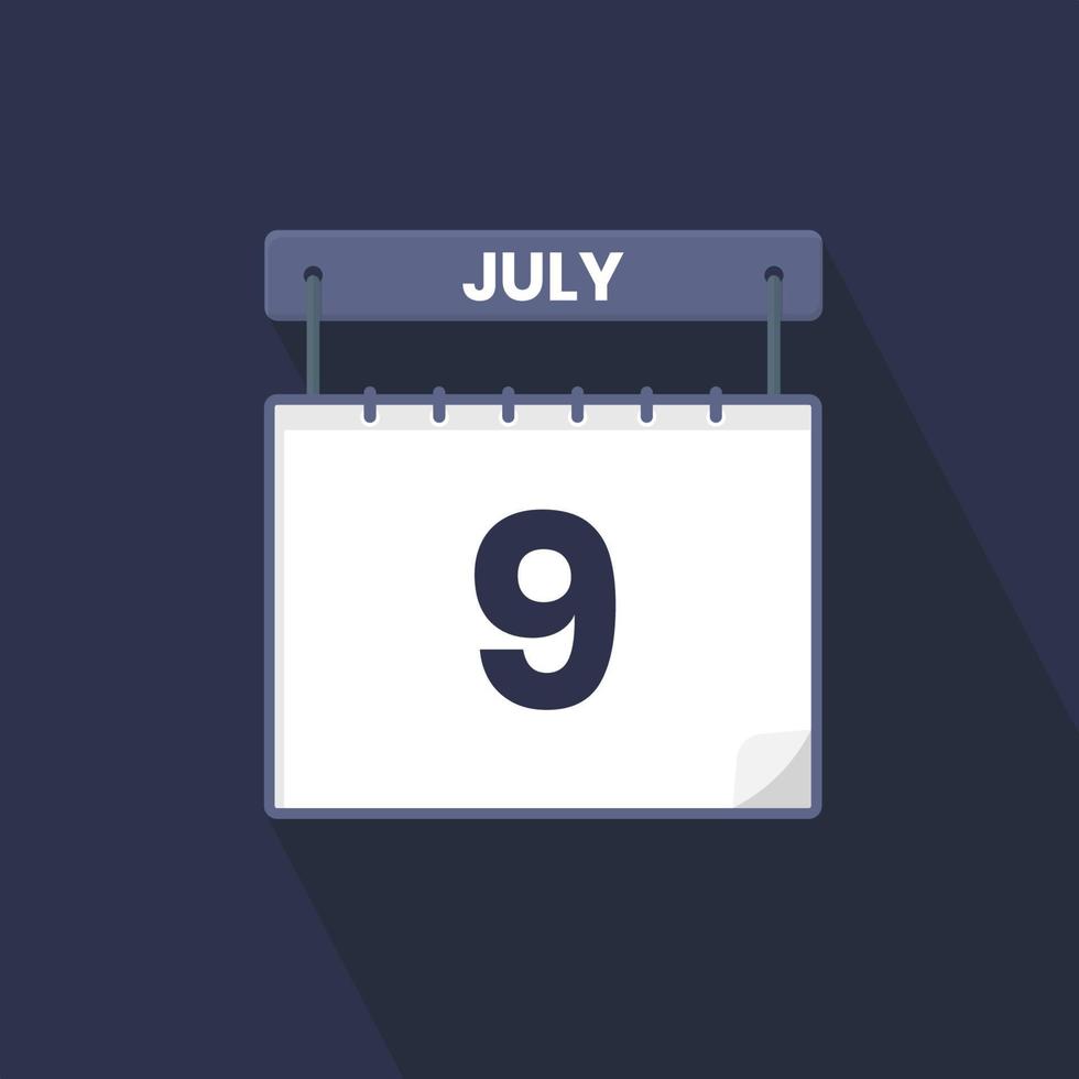 9th July calendar icon. July 9 calendar Date Month icon vector illustrator