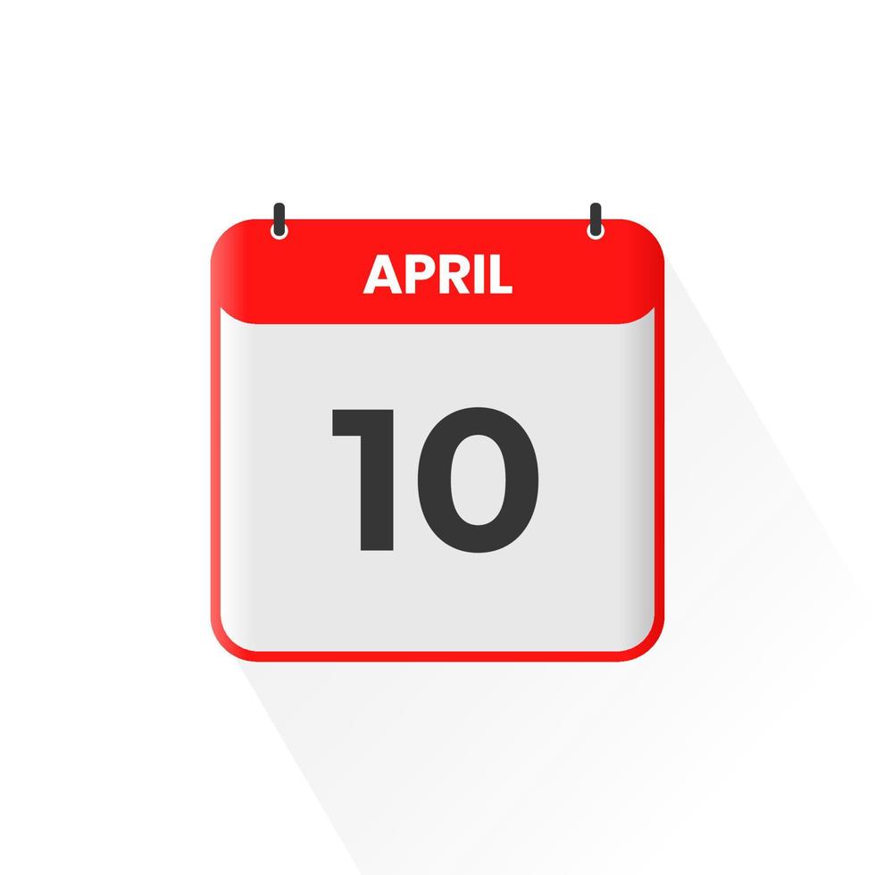 10th April calendar icon. April 10 calendar Date Month icon vector illustrator