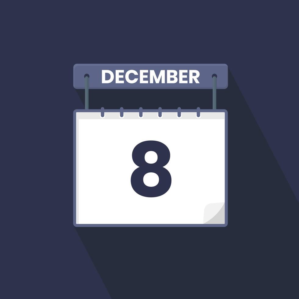 8th December calendar icon. December 8 calendar Date Month icon vector illustrator