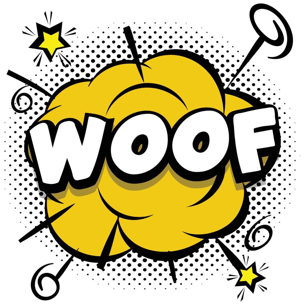 woof Comic bright template with speech bubbles on colorful frames vector