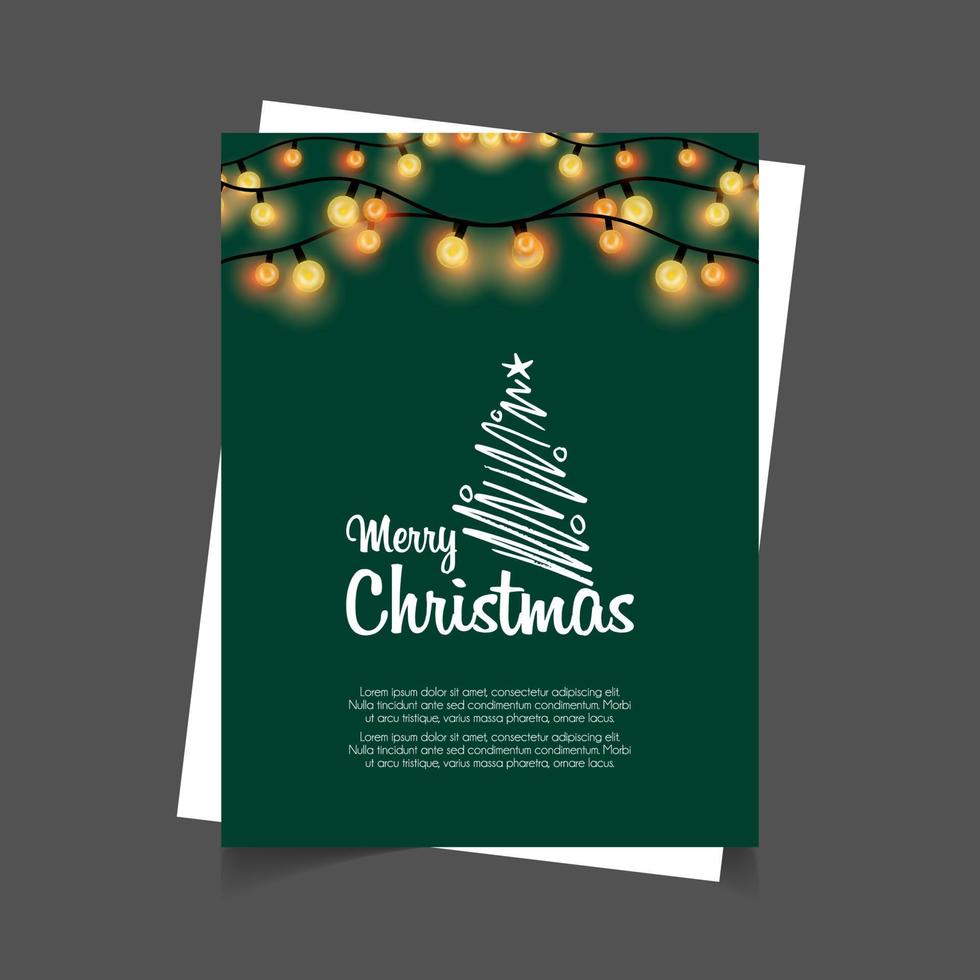 Merry Christmas Glowing Lights Green Background vector
