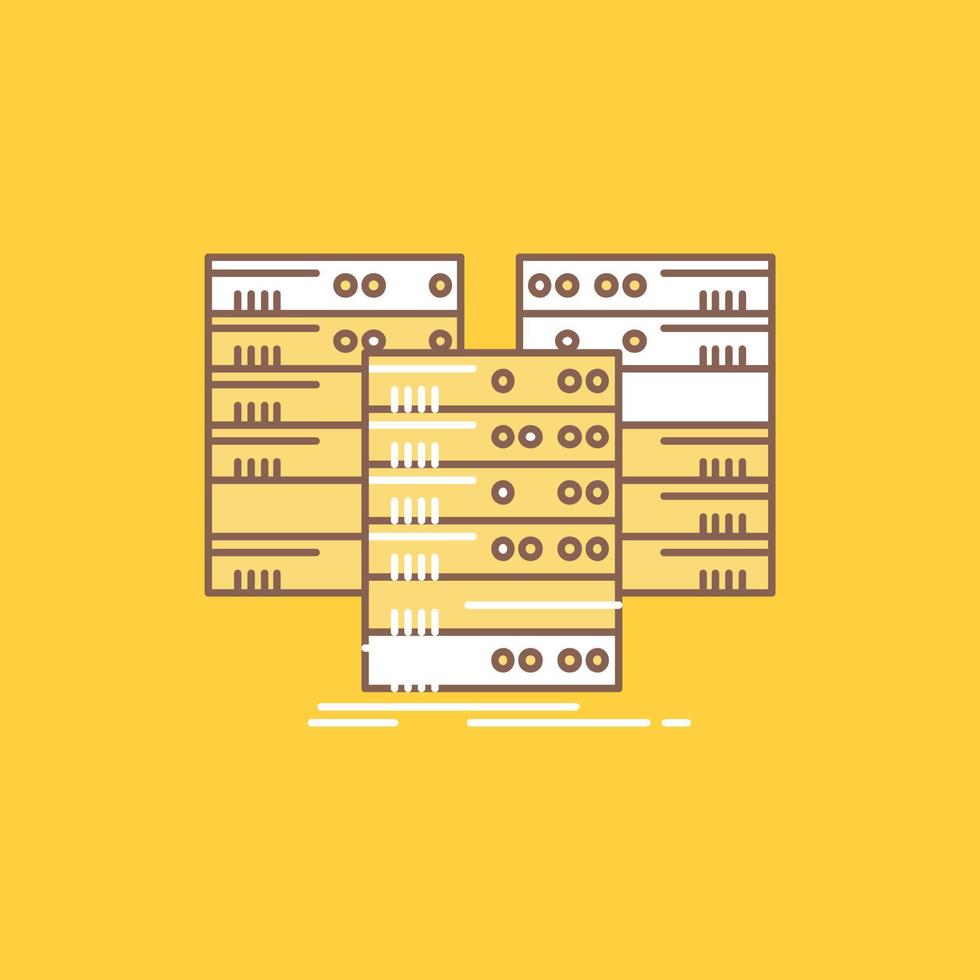 Center. centre. data. database. server Flat Line Filled Icon. Beautiful Logo button over yellow background for UI and UX. website or mobile application vector