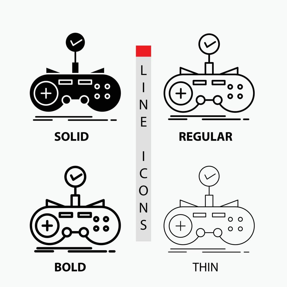 Check. controller. game. gamepad. gaming Icon in Thin. Regular. Bold Line and Glyph Style. Vector illustration